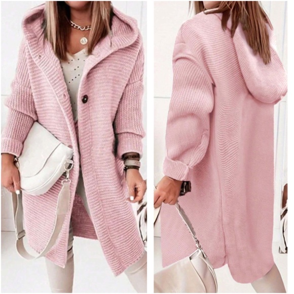 Cozy Pink Button Hoodie Cardigan - Picture 1 of 3